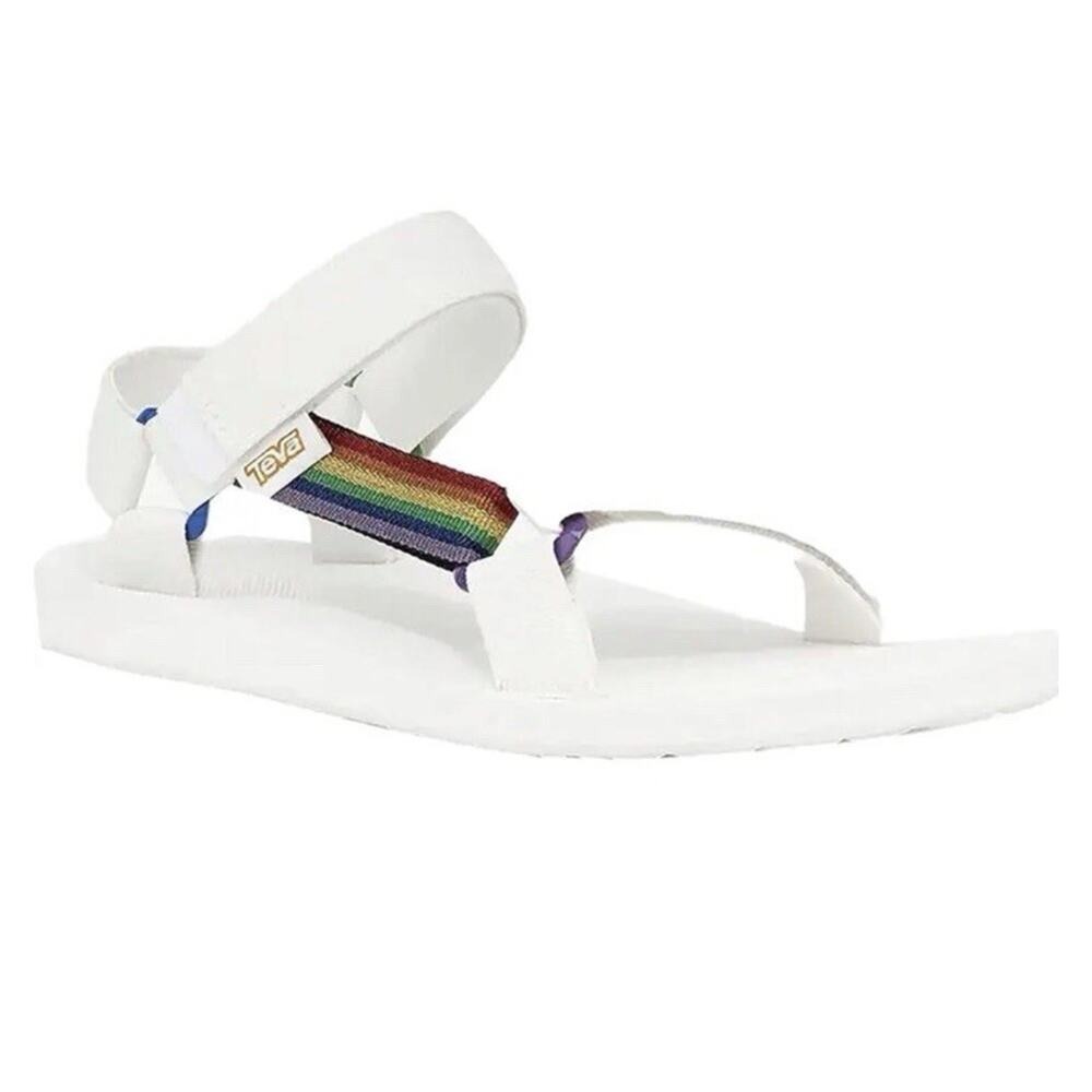 Teva Size 7 Sandals Original Universal Pride White Rainbow 1125890 Adjustable
